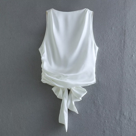 Women's Silk Satin Texture Backless Small Top